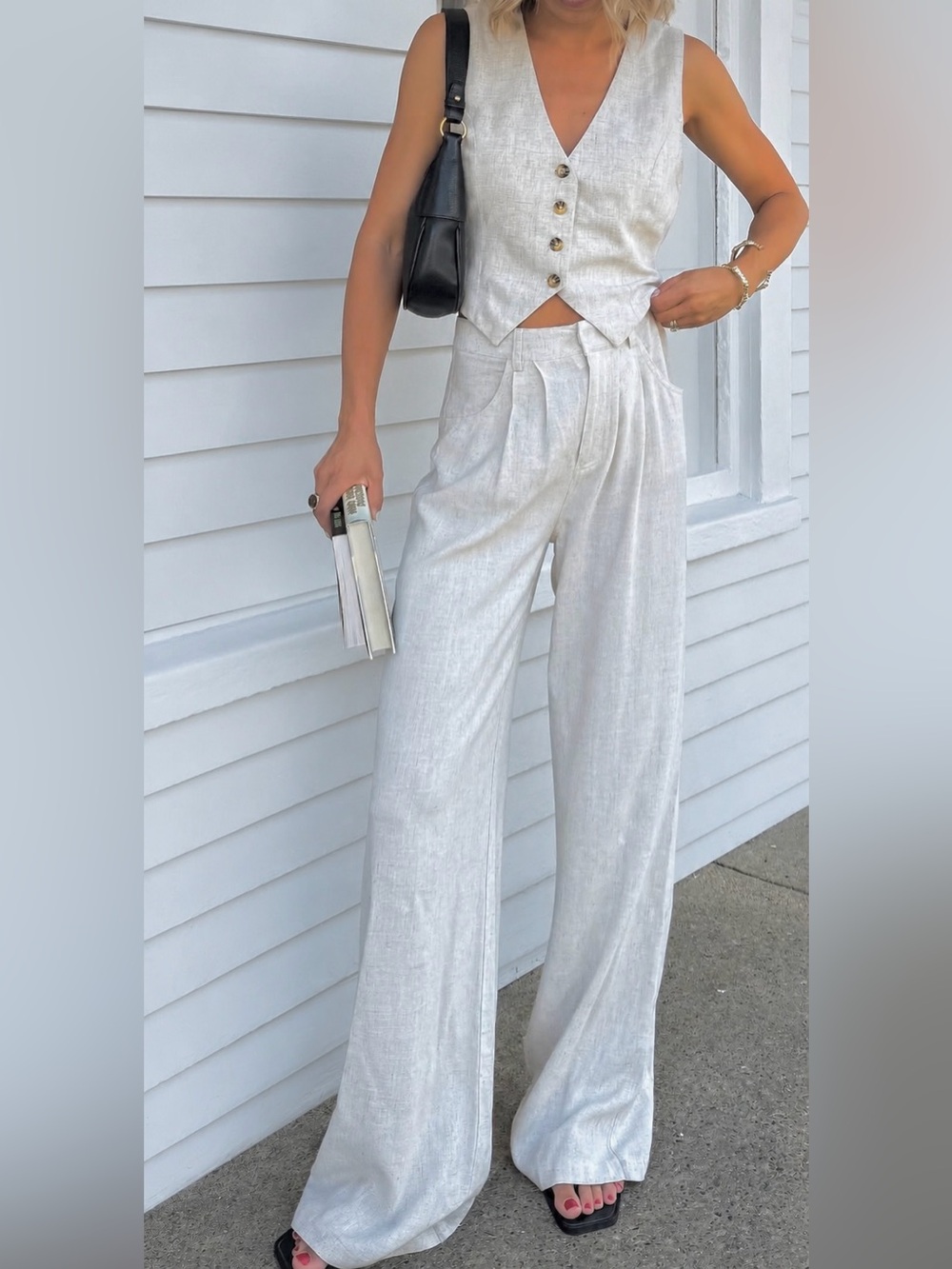 Candidlychan Size XS Linen 2-Piece Vest and Trousers Set